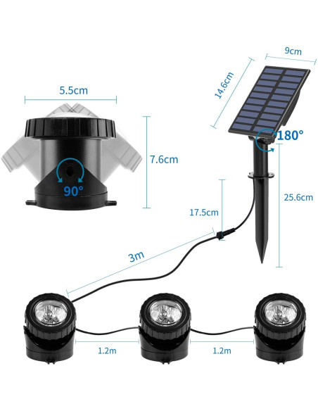 Luces de estanque solares T-SUN 3 en 1 RGB subacuáticas LED