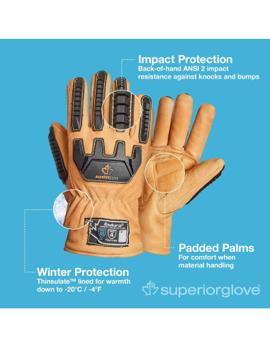 Guantes de trabajo de cuero Superior Glove Endura - Aislados - X-Large