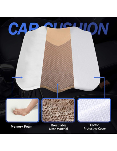 Cojín de Asiento de Coche KINGLETING Espuma Viscoelástica Beige