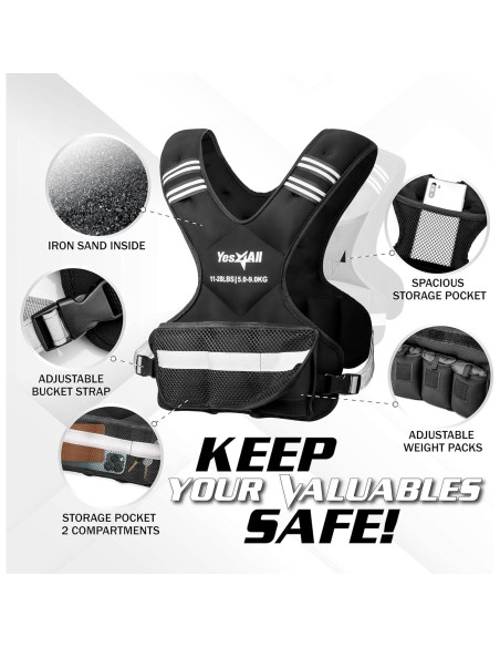 Chaleco con Pesas Ajustable Yes4All 5-14.5 kg Negro