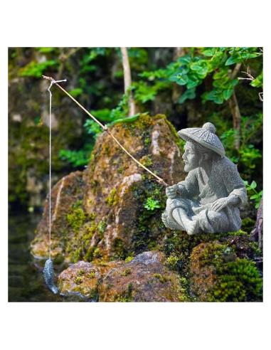 Estatua de Pescador Miniatura Livelyfish 4x4.5cm Decoración Zen