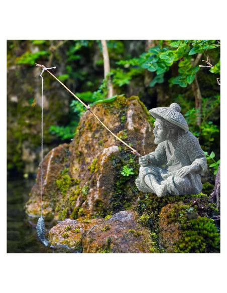 Estatua de Pescador Miniatura Livelyfish 4x4.5cm Decoración Zen