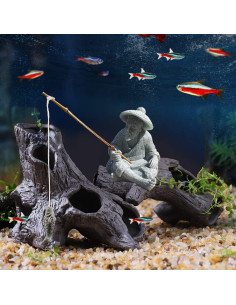 Estatua de Pescador Miniatura Livelyfish 4x4.5cm Decoración Zen 2