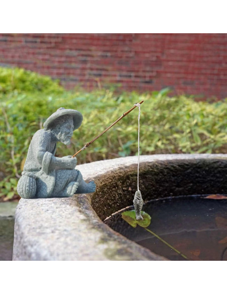 Estatua de Pescador Miniatura Livelyfish 4x4.5cm Decoración Zen