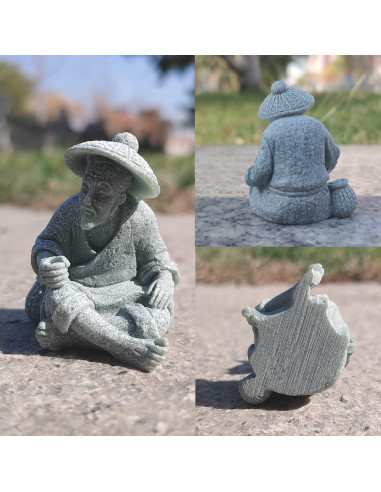 Estatua de Pescador Miniatura Livelyfish 4x4.5cm Decoración Zen