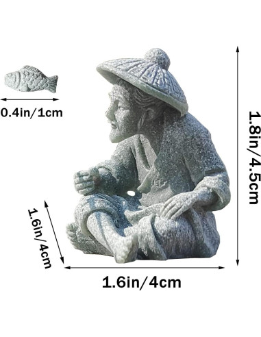 Estatua de Pescador Miniatura Livelyfish 4x4.5cm Decoración Zen
