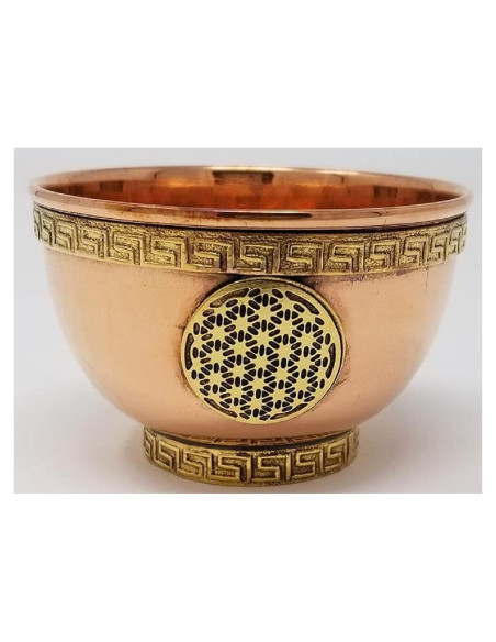 Tazón de Cobre 100% Sólido Flor de la Vida 7.62 cm