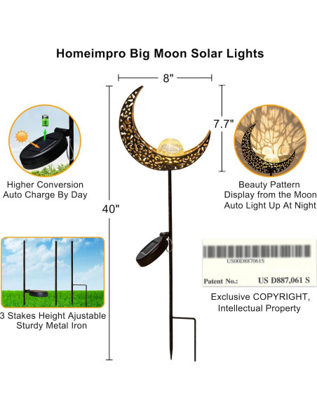 Luces Solares de Jardín Homeimpro en Forma de Luna Bronce