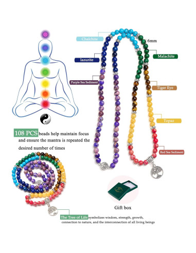 Collar y pulsera mala Bivei 108 cuentas de piedra 6mm