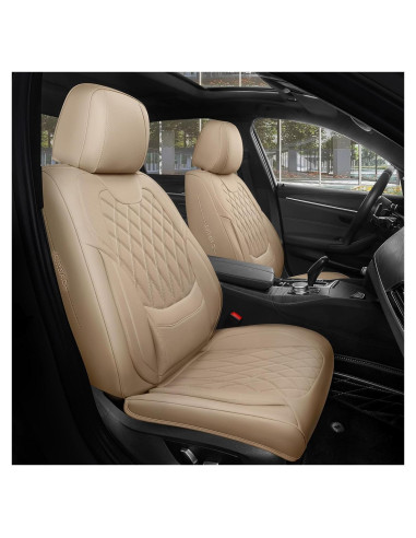 FREESOO Fundas de Asiento Delantero Beige - Cuero Sintético Impermeable