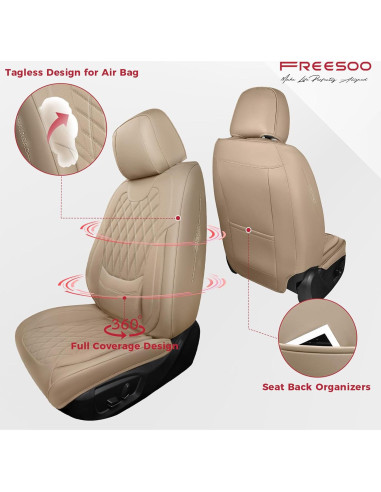 FREESOO Fundas de Asiento Delantero Beige - Cuero Sintético Impermeable