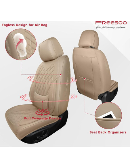 FREESOO Fundas de Asiento Delantero Beige - Cuero Sintético Impermeable
