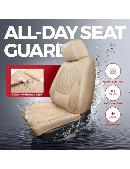 FREESOO Fundas de Asiento Delantero Beige - Cuero Sintético Impermeable