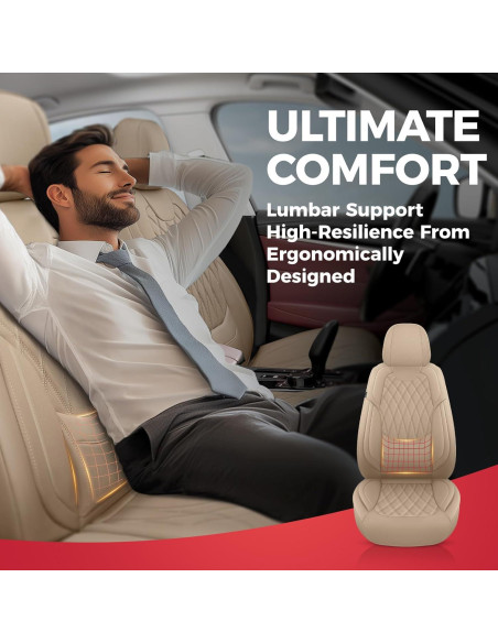 FREESOO Fundas de Asiento Delantero Beige - Cuero Sintético Impermeable