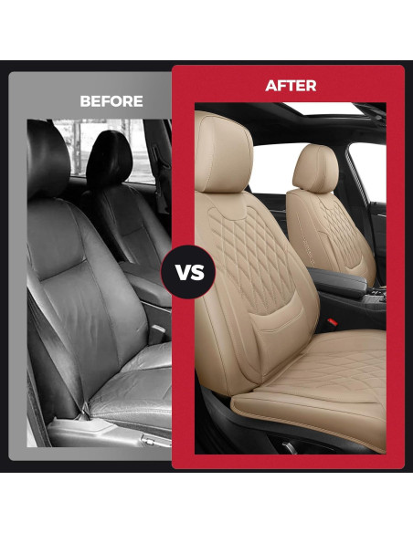 FREESOO Fundas de Asiento Delantero Beige - Cuero Sintético Impermeable