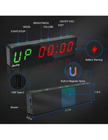 Temporizador de Gimnasio Jhering Portátil LED Recargable