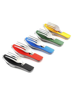 5 Utensilios de Camping EZYoutdoor - Acero Inoxidable Plegable