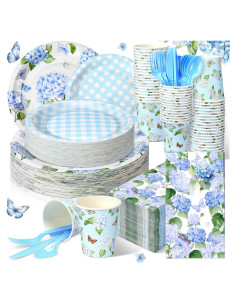 Juego de Platos y Servilletas de Papel Sinmoe 400 Pcs Hortensia
