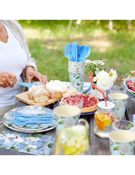 Juego de Platos y Servilletas de Papel Sinmoe 400 Pcs Hortensia