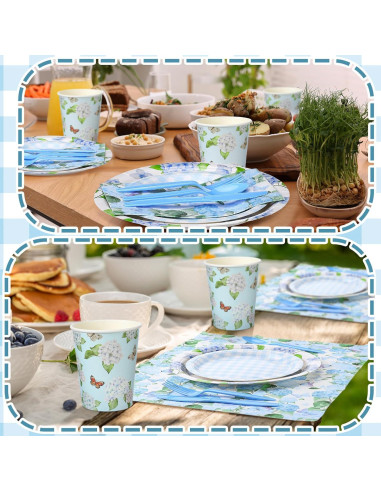 Juego de Platos y Servilletas de Papel Sinmoe 400 Pcs Hortensia