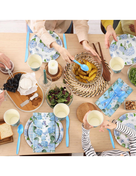 Juego de Platos y Servilletas de Papel Sinmoe 400 Pcs Hortensia