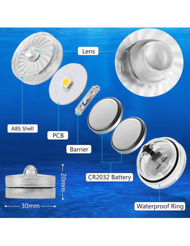 Luces LED Sumergibles HL 12pcs Blancas Cálidas a Prueba de Agua