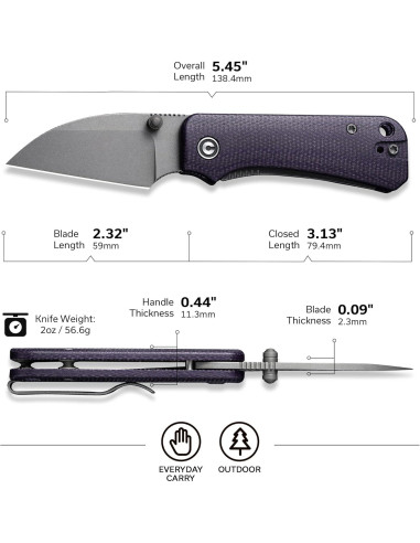 Cuchillo Plegable CIVIVI Baby Banter 6.04 cm Nitro-V Micarta