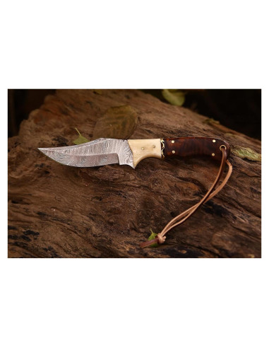 Cuchillo de Caza Damasco Genérico 20.96 cm Mango Hueso y Palisandro