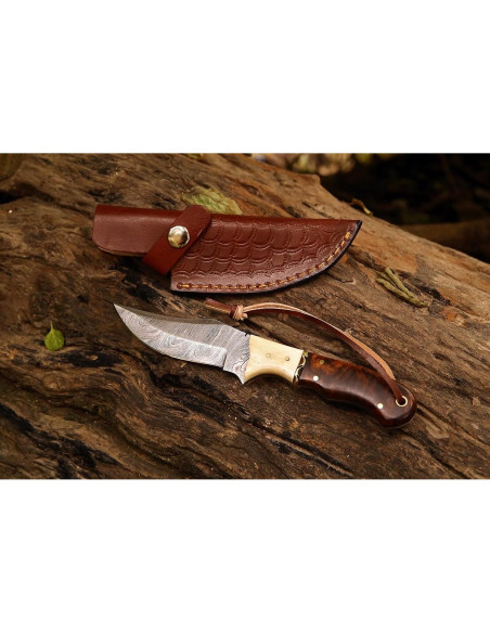 Cuchillo de Caza Damasco Genérico 20.96 cm Mango Hueso y Palisandro