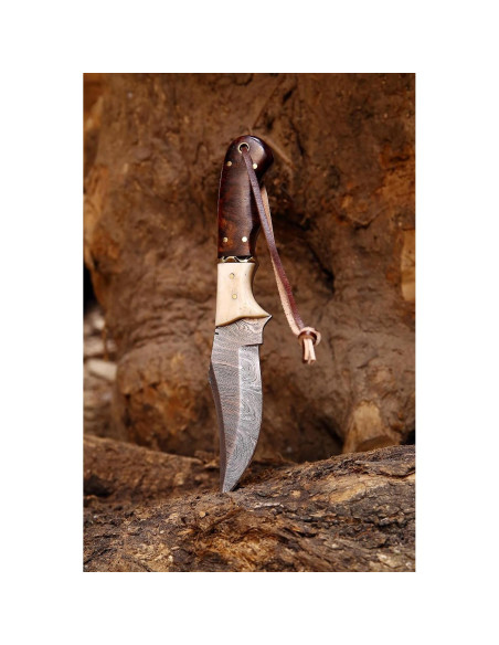 Cuchillo de Caza Damasco Genérico 20.96 cm Mango Hueso y Palisandro