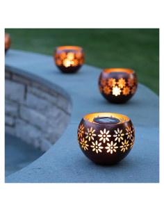 Luz Solar Decorativa de Metal 2-Pack Tazones de Fuego 5.4"