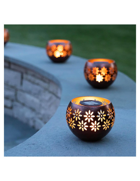 Luz Solar Decorativa de Metal 2-Pack Tazones de Fuego 5.4"