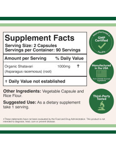 Cápsulas de Shatavari Orgánico Double Wood - 1000mg, 180 Unidades 2