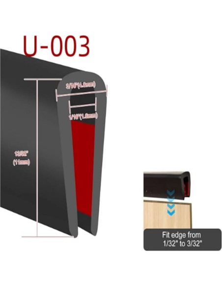 Bisel de Goma Autoadhesivo U Jinlanonly 20 pies EPDM Negro