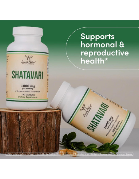 Cápsulas de Shatavari Orgánico Double Wood - 1000mg, 180 Unidades