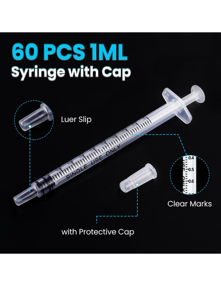 60 Jeringas de 1ml con Tapa TENKAIWICK para Medicamentos