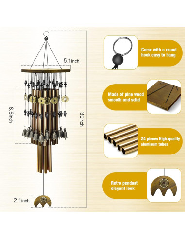 Campanas de Viento YLYYCC 76 cm con 24 Tubos de Cobre y 16 Campanas