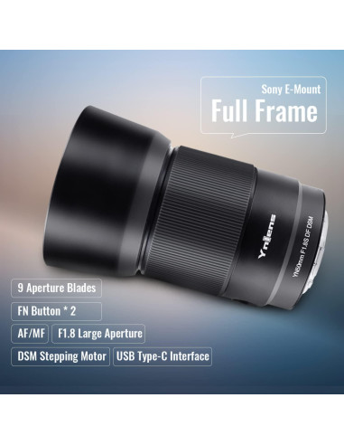 Lente Prime YONGNUO YN50mm F1.8S para Sony Montura E