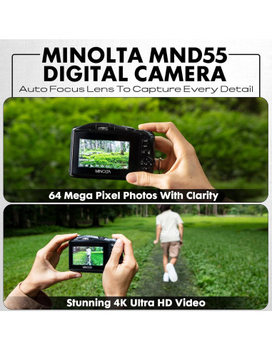 Cámara Digital Minolta MND55 64MP 4K 60FPS WiFi Rojo