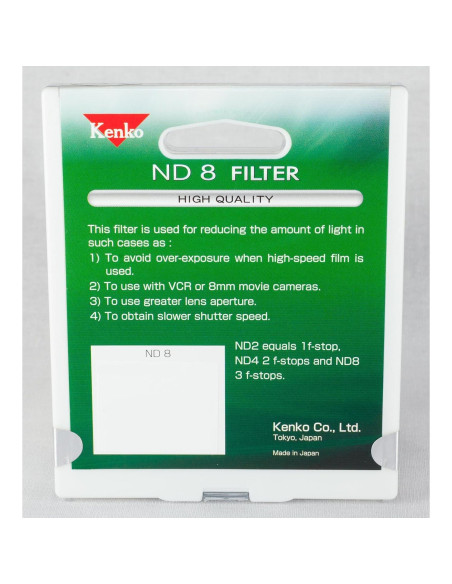 Filtro de Densidad Neutra Kenko 62mm ND8X para Fotografía Filtro de Densidad Neutra Kenko 62mm ND8X para Fotografía