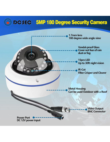 Cámara de Seguridad Domo 5MP 180 Gran Angular HD CCTV