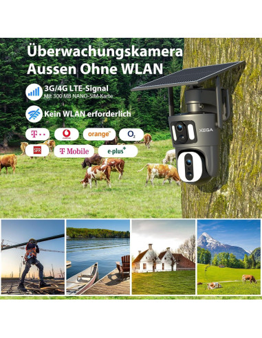 Cámara de Seguridad 4G LTE Xega Doble Lente 1080P Solar IP66
