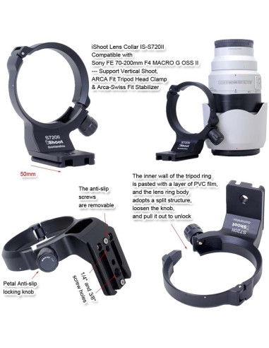 Anillo de Montaje en Trípode iShoot IS-S720II para Lente Sony FE 70-200mm F4