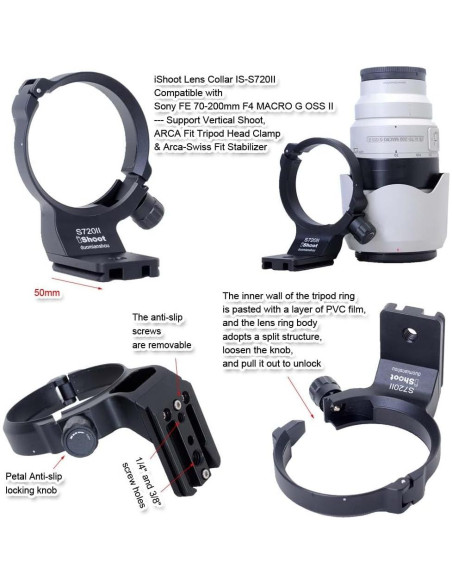 Anillo de Montaje en Trípode iShoot IS-S720II para Lente Sony FE 70-200mm F4