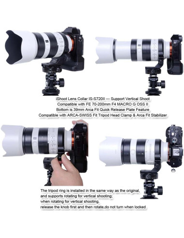 Anillo de Montaje en Trípode iShoot IS-S720II para Lente Sony FE 70-200mm F4