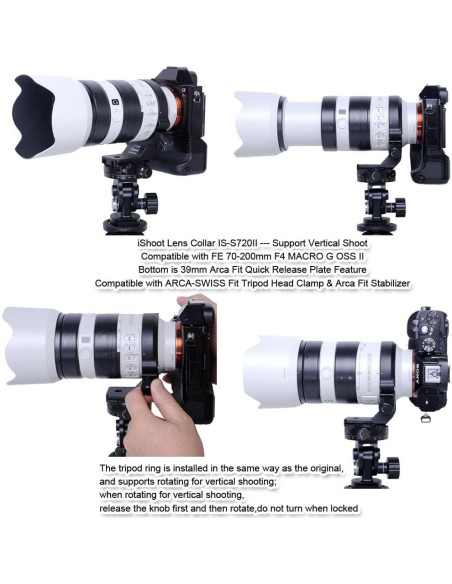 Anillo de Montaje en Trípode iShoot IS-S720II para Lente Sony FE 70-200mm F4