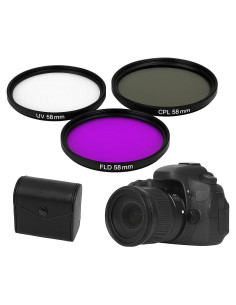 Juego de Filtros de Lente 58mm UV CPL FLD - Canon Nikon Sony