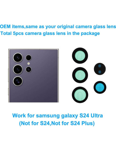 5 Lentes de Cristal de Cámara OEM para Samsung Galaxy S24 Ultra