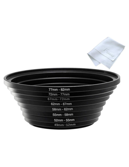 Conjunto de Anillos Adaptadores de Filtro Fotasy 8 Piezas Metal Negro Conjunto de Anillos Adaptadores de Filtro Fotasy 8 Piezas Metal Negro