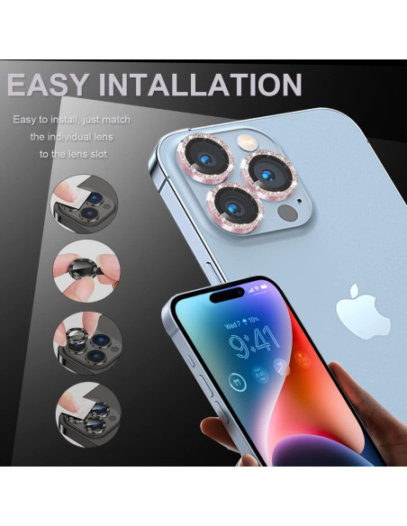 Protector de Lente de Cámara Vidrio Templado 9H iPhone 14 Pro Max Rosa